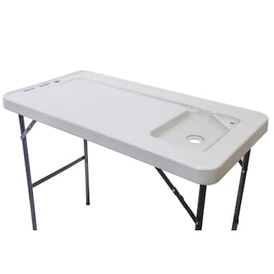 Outdoor Folding Ice Table for Picnic with Spray Gun & Faucet White