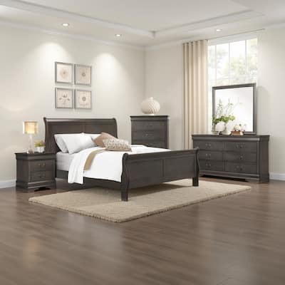 Fy Three Piece Full Size Bedroom Set, Modern Brass Metal Handles, Stained Gray