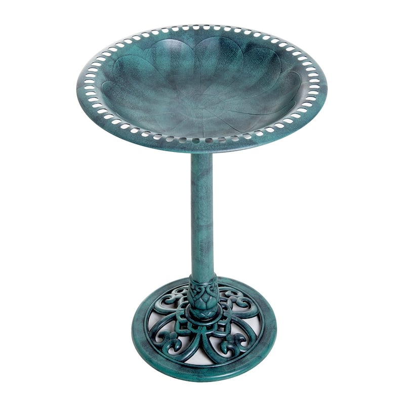 Outsunny 28" Tall Resin Free Standing Garden Pedestal Bird Bath Bowl - Green