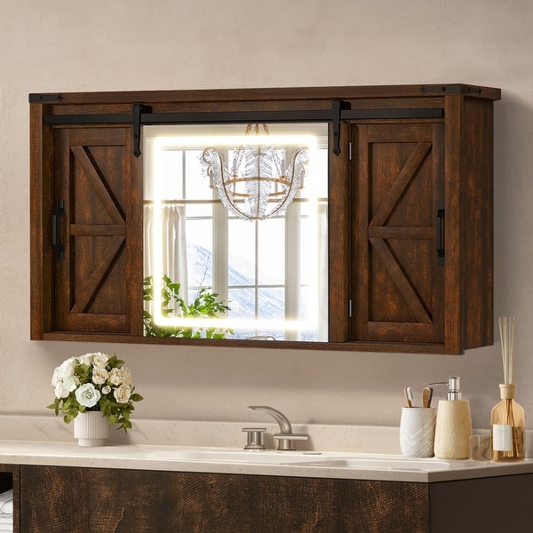 Moasis Bathroom Medicine Cabinet Wall Mounted Storage Organizer with Mirror and Sliding Barn Door