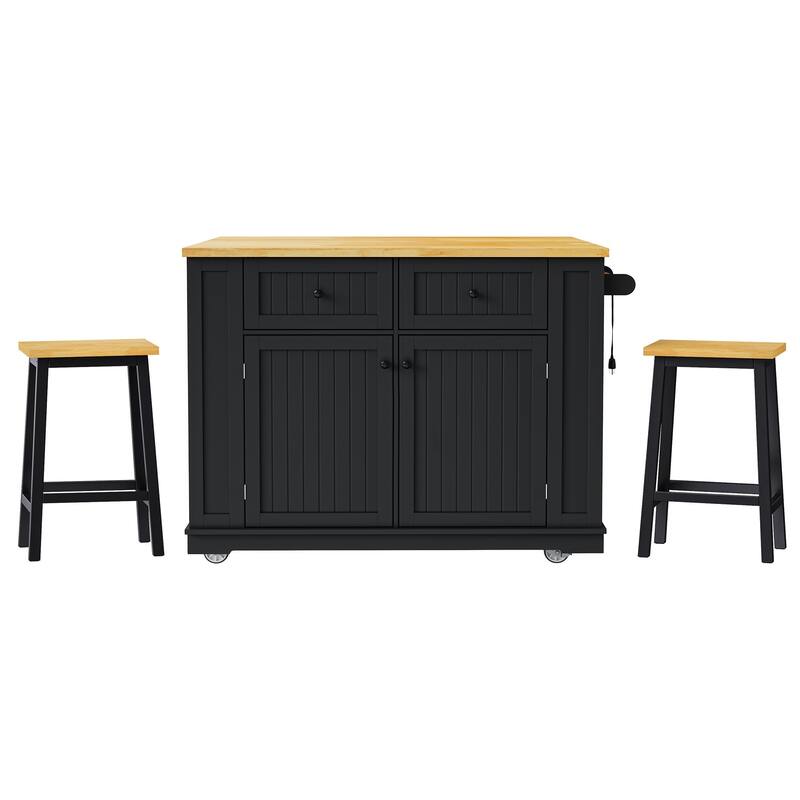 Kitchen Island with 2 Bar Stools, Drop Leaf and 2 Drawers