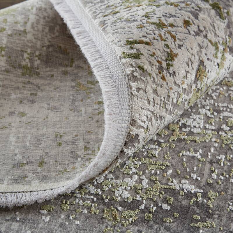 Lindstra Gradient Abstract Area Rug, Olive Gray/Jade Green