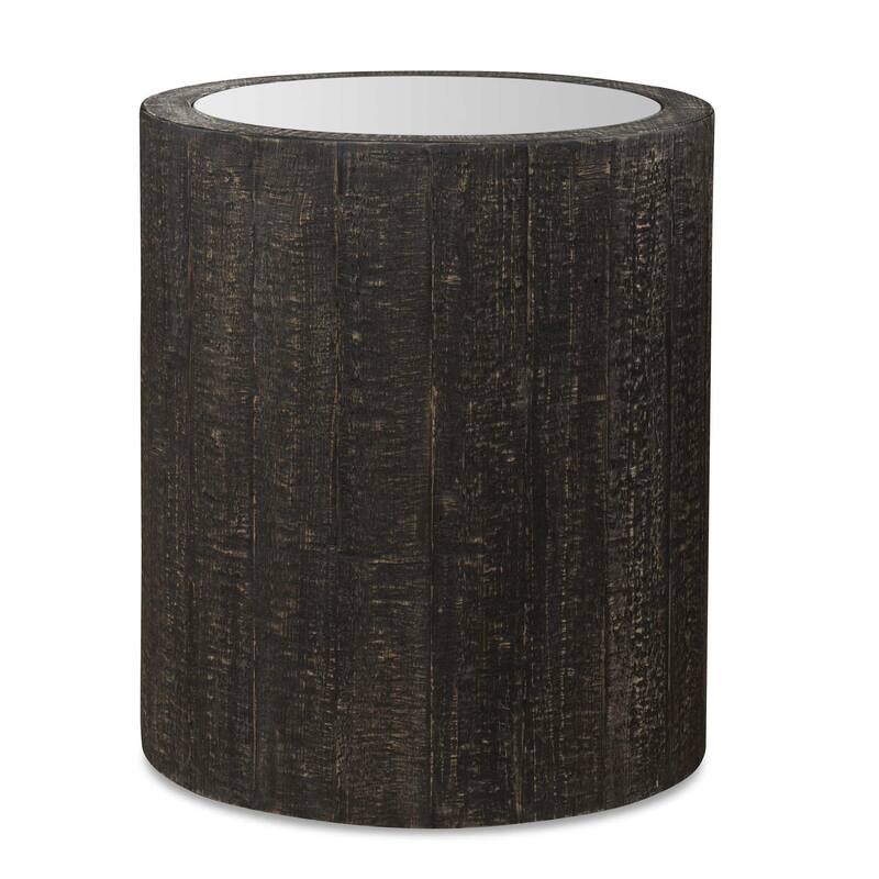 Mirrored Top Drum End Accent Table - 25" - Black