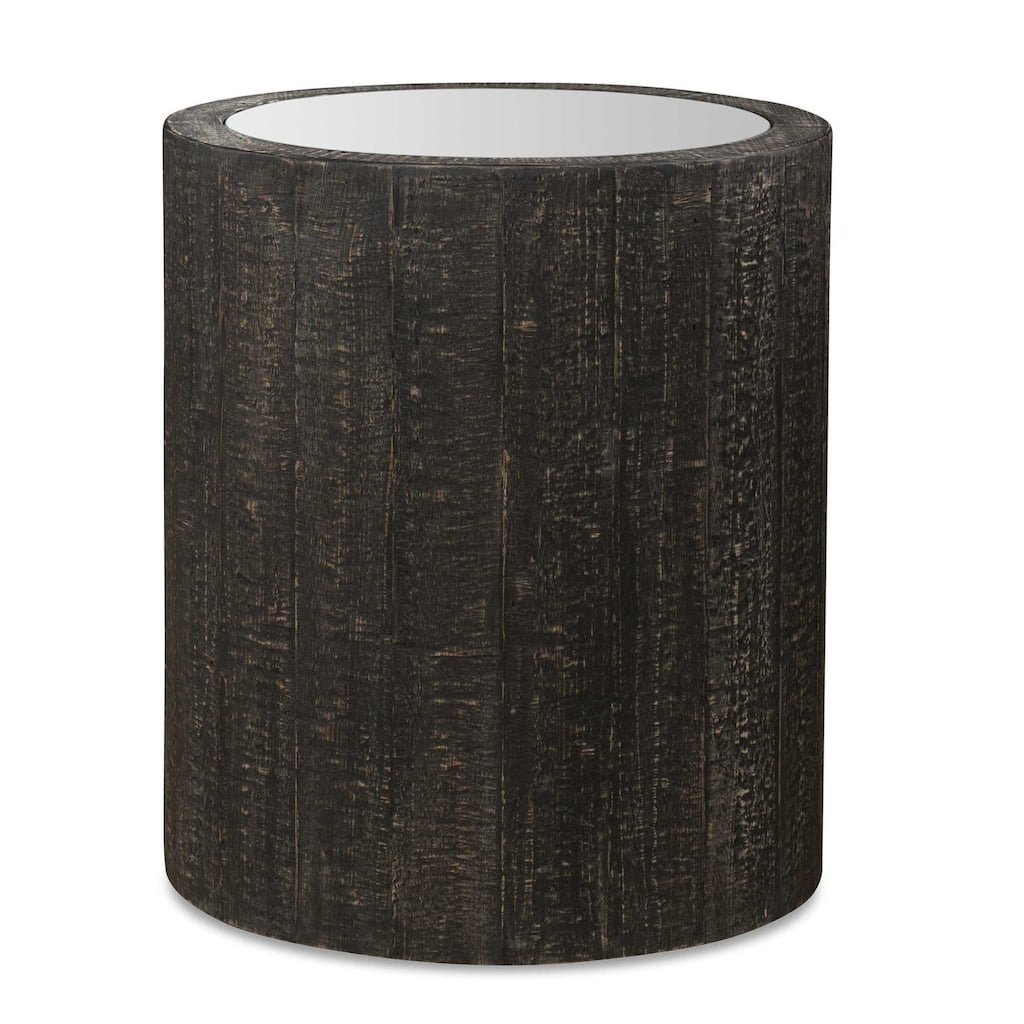 Mirrored Top Drum End Accent Table - 25" - Black