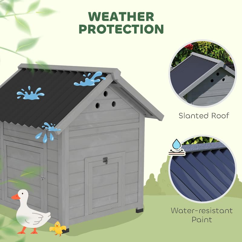 PawHut Duck Coop, Wooden Duck House, Outdoor Small Animal House with Openable Roof, Double Doors, Removable Base