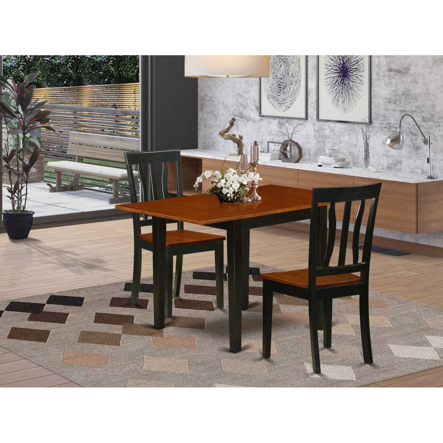 HomeStock 3-Piece Black and Cherry Finish Solid Wood Top Dining Table Set