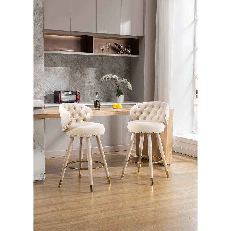 HOMEFUN Counter Height Bar Stools Set of 2 for Kitchen Counter Solid Wood Legs with a fixed height of 360 degrees