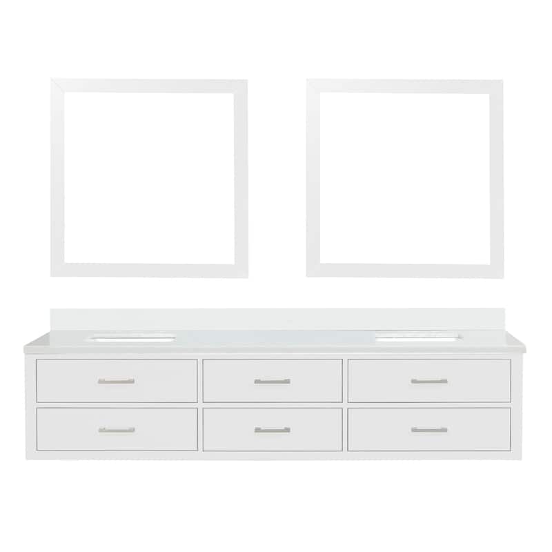 Castor 60 in W x 22 in D Black Double Bath Vanity, White Quartz Top, and 28 in Mirrors - 84 - White