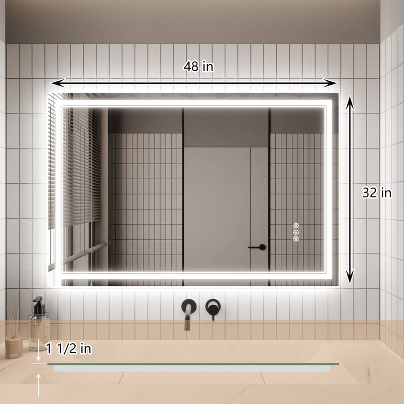 GlareGuard 32x48" Rectangular Anti-Fog Dimmable Backlit LED Bathroom Vanity Mirror - Clear
