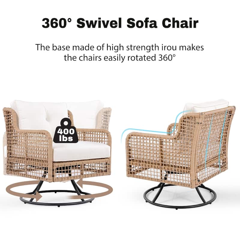 4 Pieces Outdoor PE Rattan Conversation Set for 5 Person, All Weather Patio Wicker Sofa Set with Swivel Chairs and Coffee Table