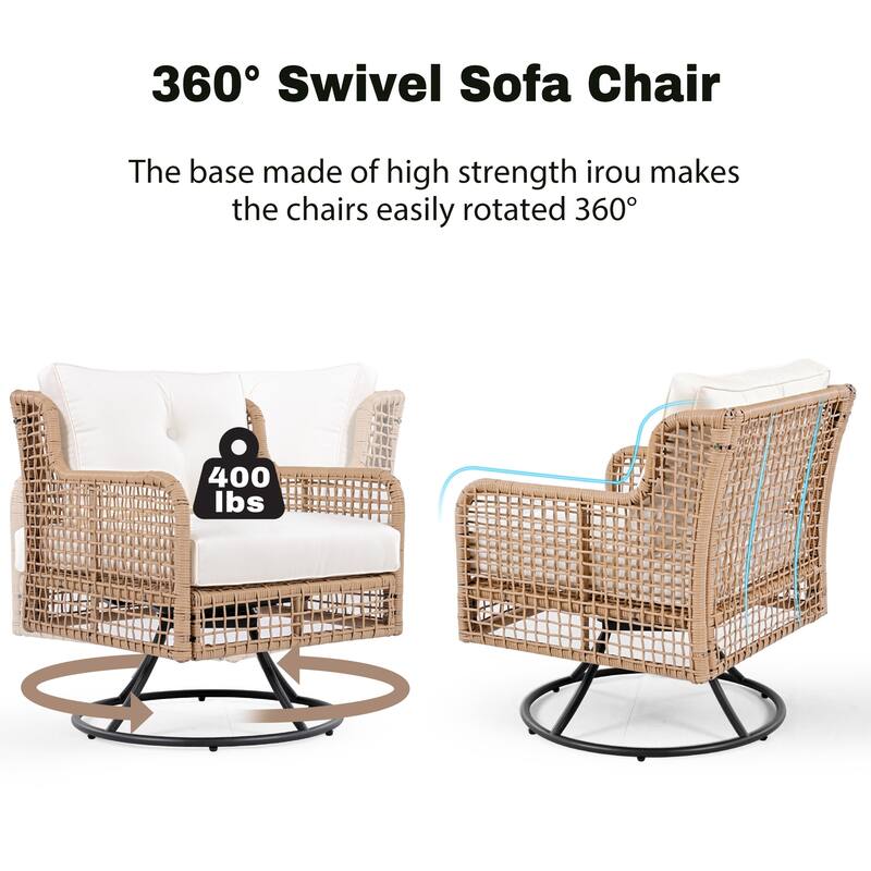 4-Pieces Patio Sofas Set with Swivel Chairs
