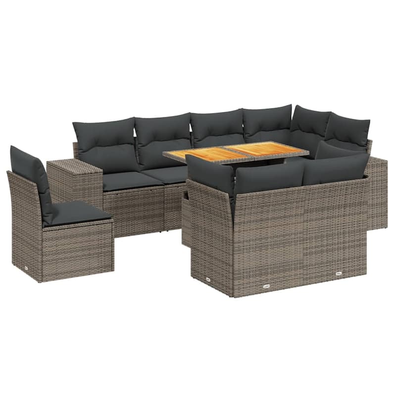vidaXL Patio Sofa Set with Cushions Sofa Sections and Table 9 Piece Poly Rattan - 21.7 x 39.4 x 28.7