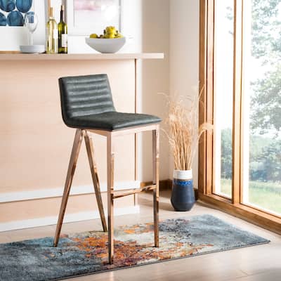 SAFAVIEH Barbla 28.3 Inch Ash Green/ Copper Bar Stool - 16.5" x 18" x 39" - 16.5" x 18" x 39" - 17Wx18Dx39H