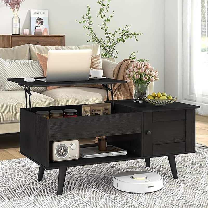Lift Top Coffee Table Storage w/ Hidden Compartment Cabinet Open Shelf