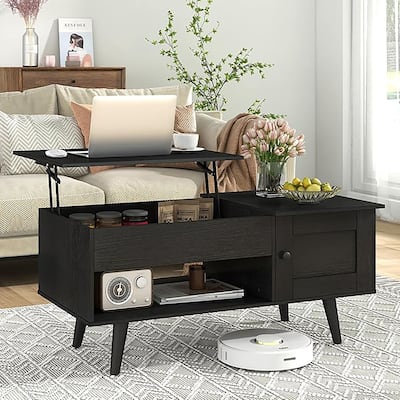 Lift Top Coffee Table Storage w/ Hidden Compartment Cabinet Open Shelf