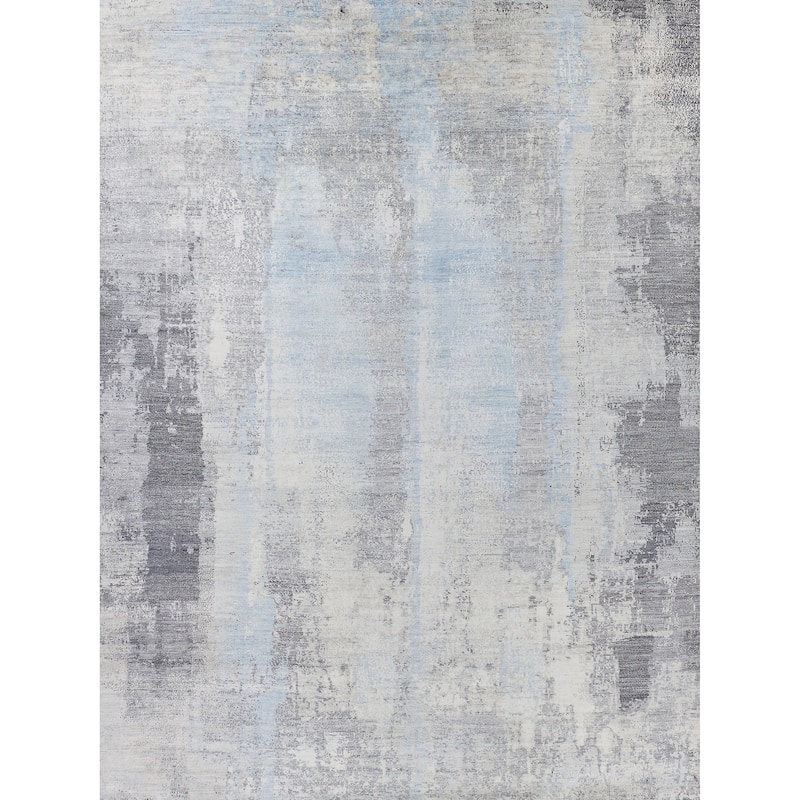 EXQUISITE RUGS Fine Pure Silk Hand-knotted Silk Silver/Grey Area Rug.