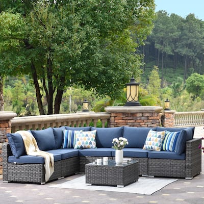 OVIOS Deep Seat Wicker 7-piece Sectional Set