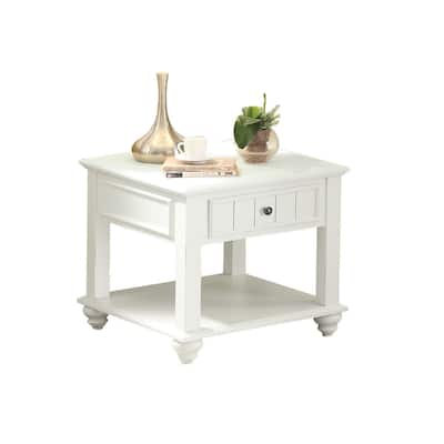 24" Whitewashed Wood Square Side End Table with Drawer and Shelf for Living Room or Bedroom - 24''L x 24''W x 24''H