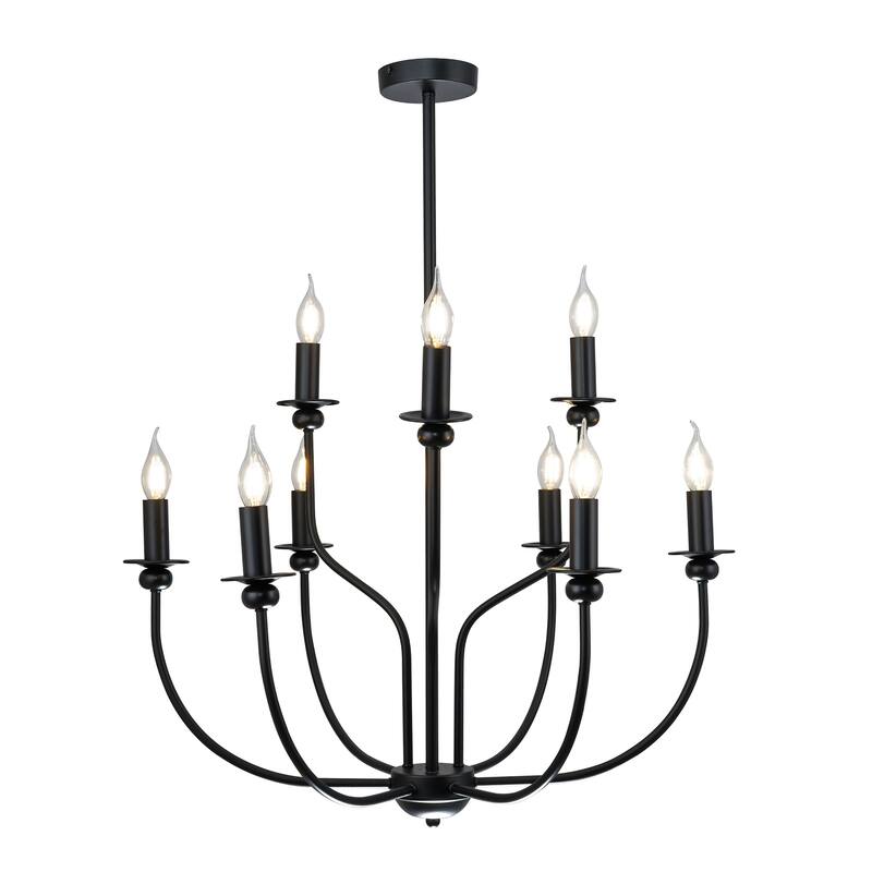 Ayada Black 9-Light Two Tier Candelabra 30-Inch Chandelier