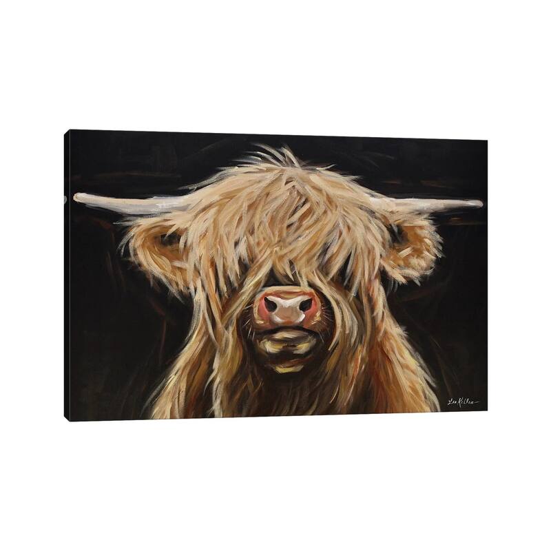 iCanvas "Highland Cow On Black" by Hippie Hound Studios Canvas Print