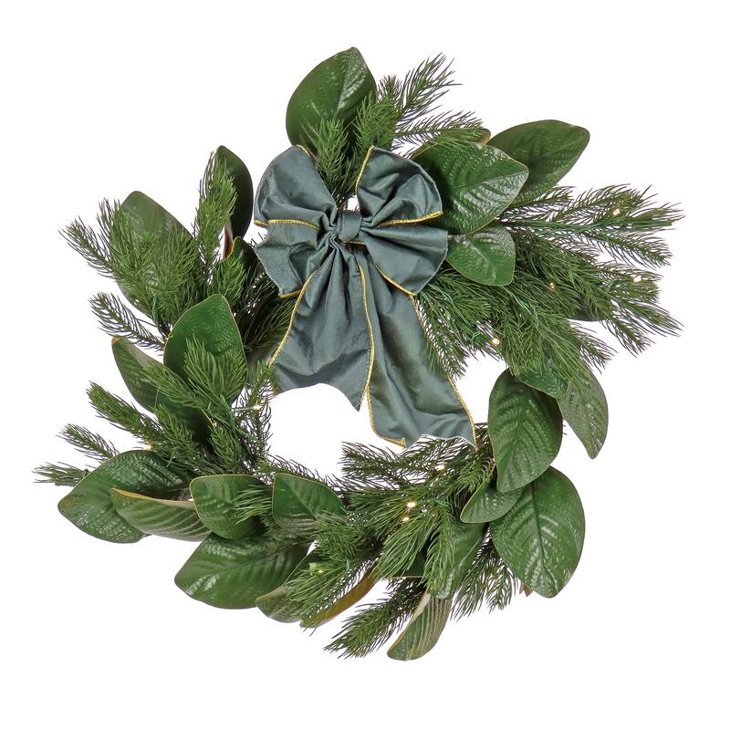 National Tree Company 2 ft. Magnolia Mix Pine Wreath with Fabric Bow - 2 ft