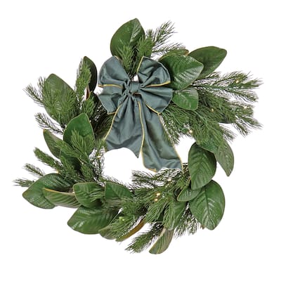 National Tree Company 2 ft. Magnolia Mix Pine Wreath with Fabric Bow - 2 ft