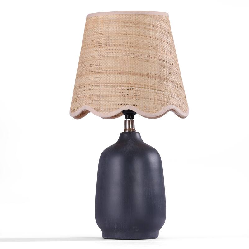 Rustic Ceramic Accent Table Lamp with Raffia Shade