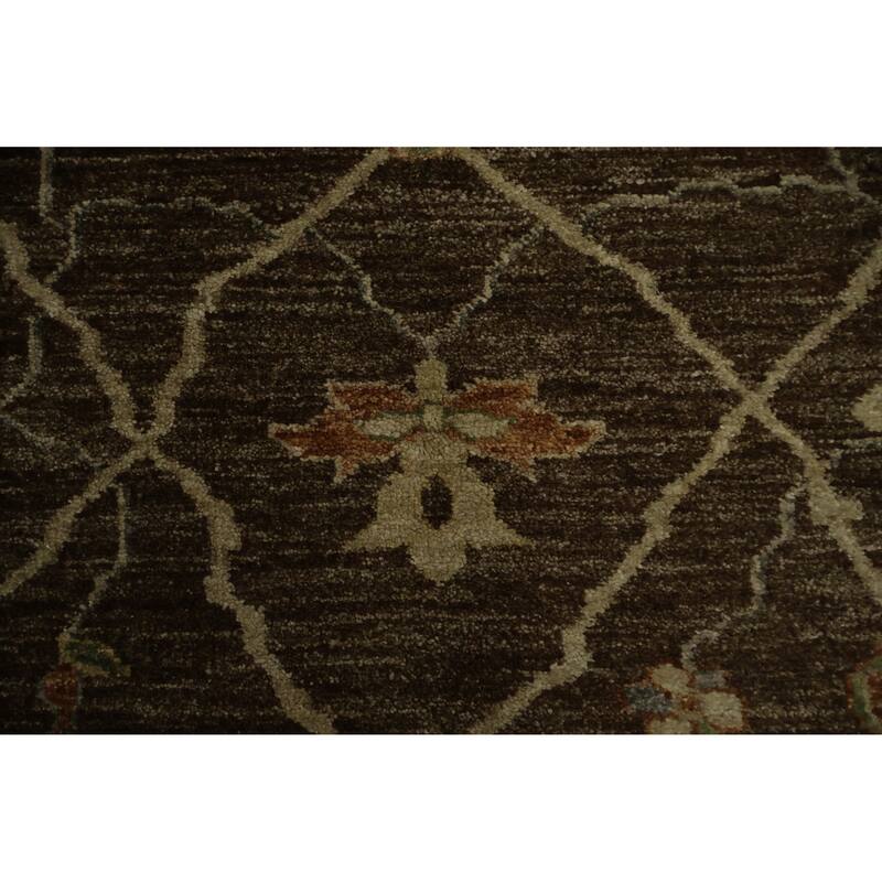 Hand Knotted Oriental 100% Wool Carpet Transitional Floral Brown Oushak Area Rug - 6' 0'' X 4' 1''