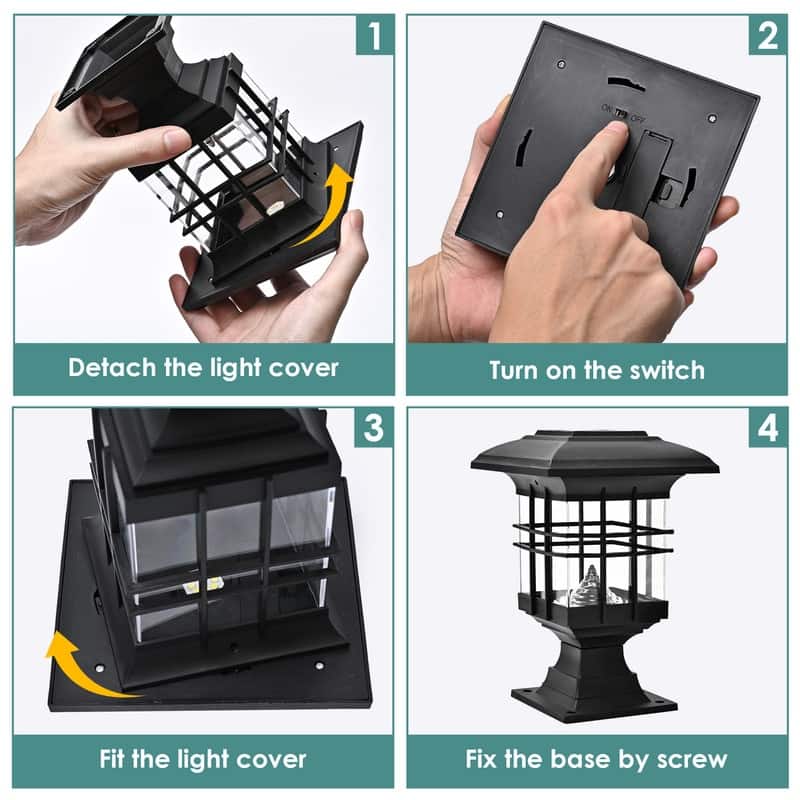 Solar Powered Outdoor Black Post Light 2 Pack - 2Pack