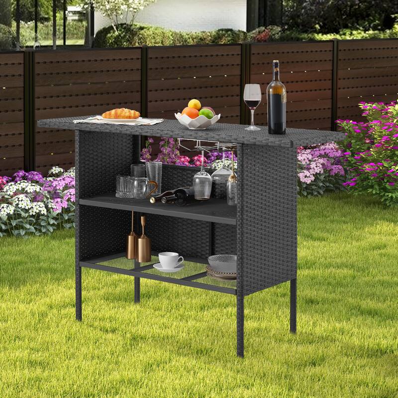 AVAWING Patio PE Wicker Bar Table Rattan Bar Counter Table
