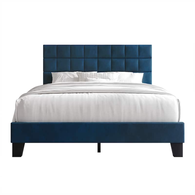 CraftPorch Simply Velvet Platform Bed - Queen - Navy Blue
