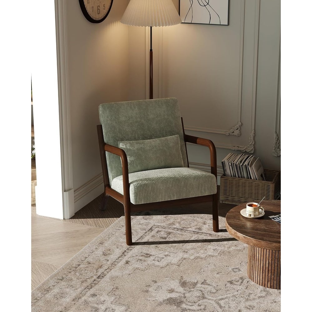 Modern Corduroy Accent Sofa Chair, Lounge Armchair with Lumbar Pillow for Living Room, Bedroom