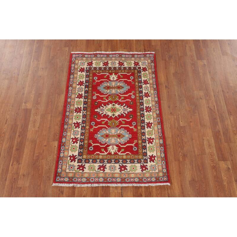 Traditional Red Kazak Accent Rug Hand-Knotted Oriental Wool Carpet - 2'9" x 4'2"