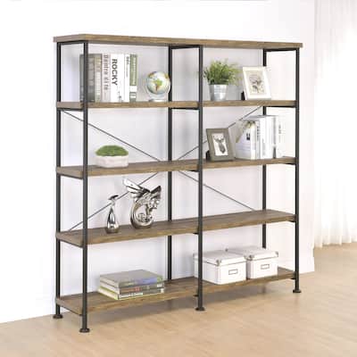Mid Century Industrial Design Rustic Oak Display Bookcase
