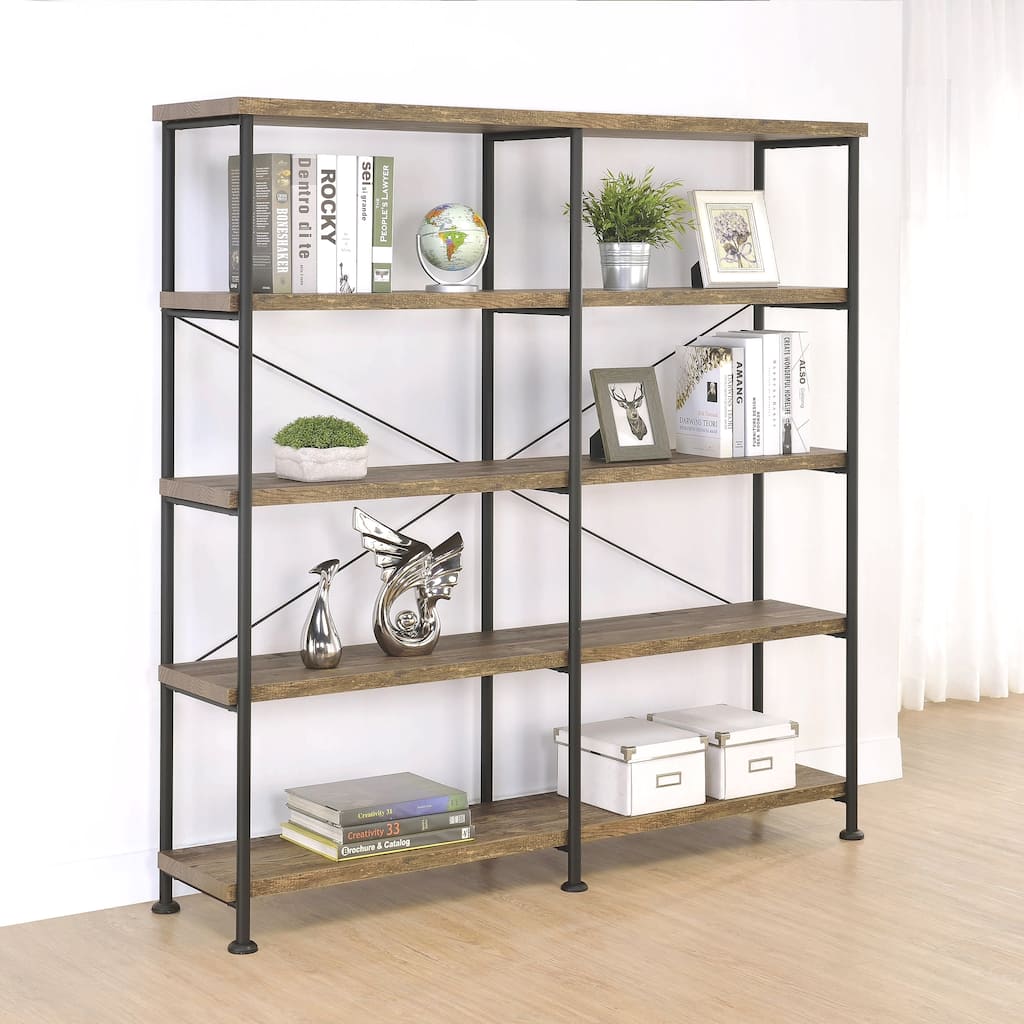 Mid Century Industrial Design Rustic Oak Display Bookcase