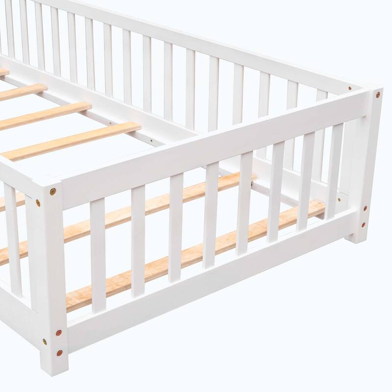 Durable Floor Platform Bed with Fence