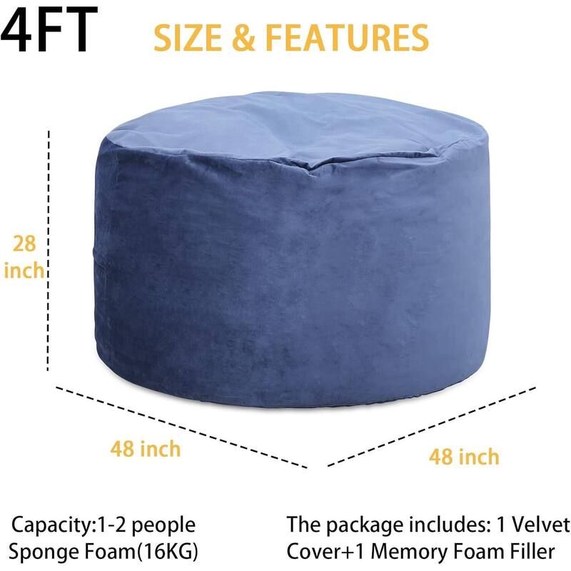 4FT Round Beanbag, with Velvet Cover
