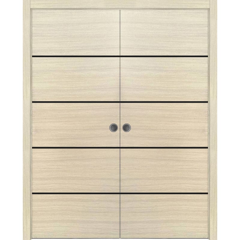 French Double Pocket Doors 36x80 Planum 0015 Natural Veneer Kit Trims Rail - 56" x 84" ( 2* 28x84)