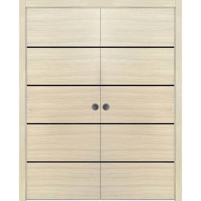 French Double Pocket Doors 36x80 Planum 0015 Natural Veneer Kit Trims Rail
