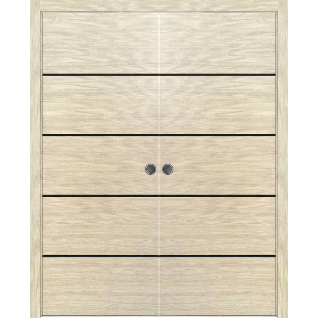 French Double Pocket Doors 36x80 Planum 0015 Natural Veneer Kit Trims Rail
