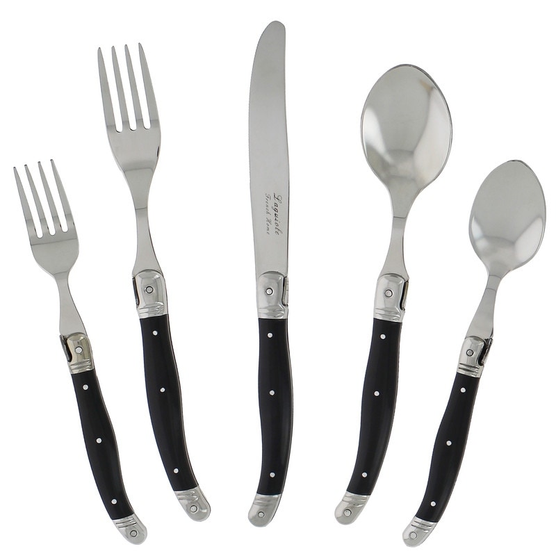 French Home 20 Piece Laguiole Flatware Set, Black Onyx
