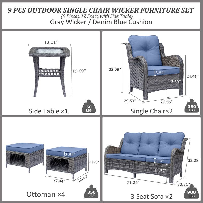 High Back Wicker Outdoor Patio Conversation Seating Sets with Cushions