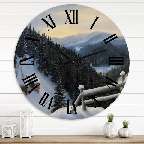 Designart 'View On Snowy Mountaintops' Traditional wall clock