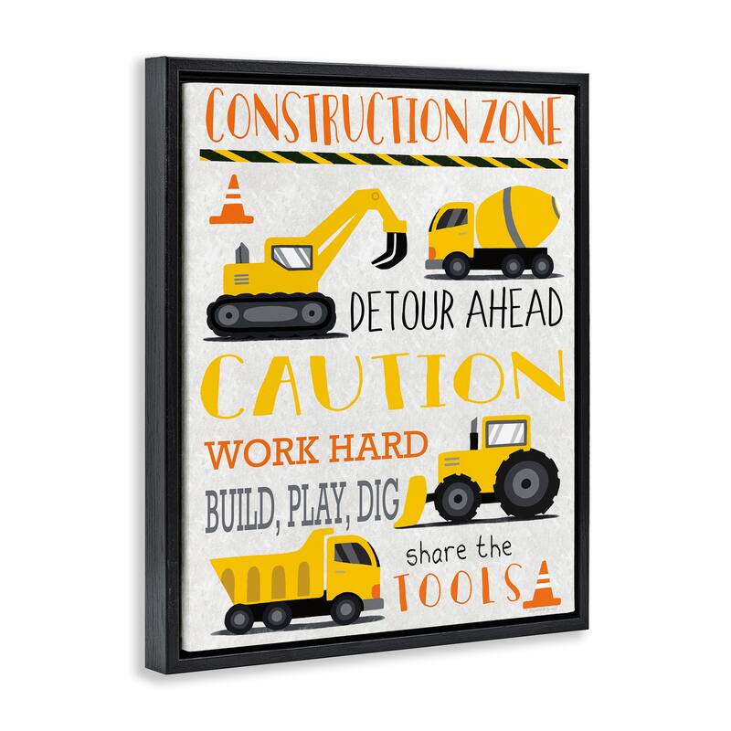Stupell Construction Zone Ahead Framed Floater Canvas Wall Art Design By Elizabeth Tyndall