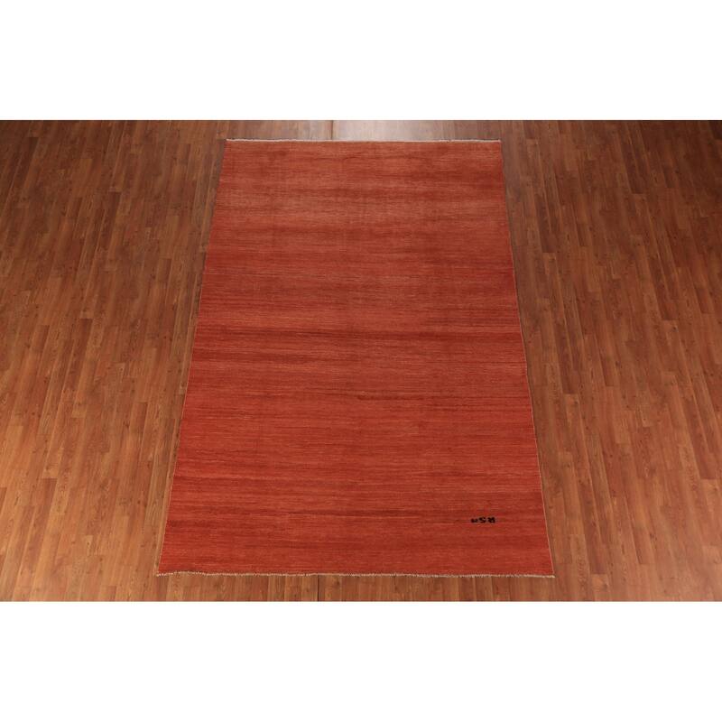 Orange Modern Gabbeh Area Rug Oriental Tribal Hand-Knotted Wool Carpet - 6'5" x 9'9"
