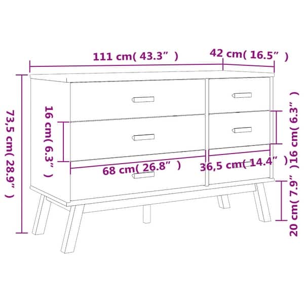 vidaXL Drawer Cabinet OLDEN White and Brown Solid Wood Pine