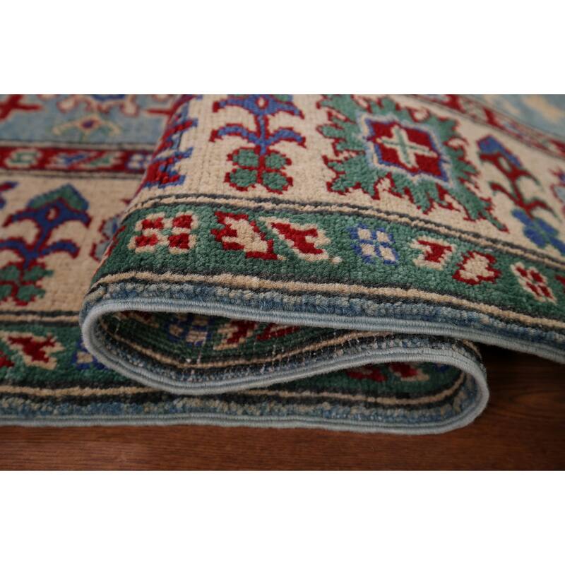 Traditional Blue Kazak Area Rug Handmade Wool Carpet - 5'1" x 6'10"