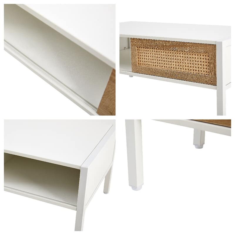 Rattan Coffee Table,Sliding Door For Storage,Metal Legs,Modern Table