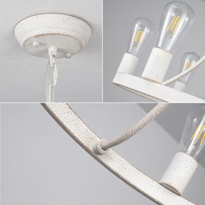 6-Light Farmhouse Metal Round Wagon Wheel Chandelier for Dining Room Living Room Bedroom Kitchen - 19.68'' D x 16.14'' H