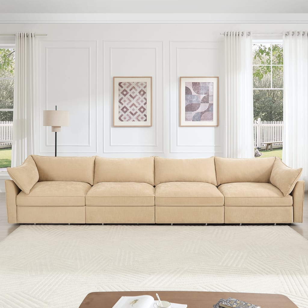 Super Large Wide & Deep Seat 4-Seater Sofa Couch with Storage Pull Out Drawer Under Each Seat